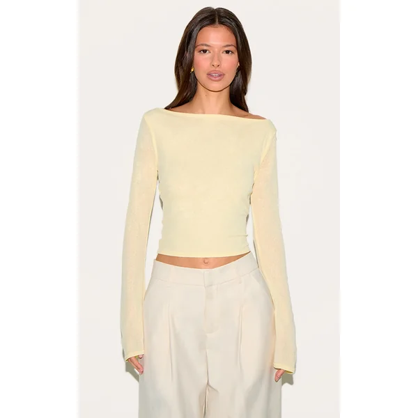 Lemon Double Layer Burn Out Mesh Flared Sleeve Top