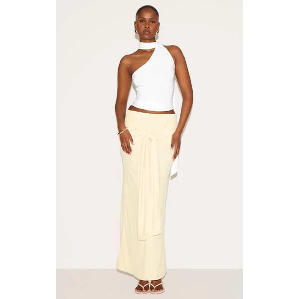 Lemon Double Layer Burnout Mesh Wrap Front Maxi Skirt