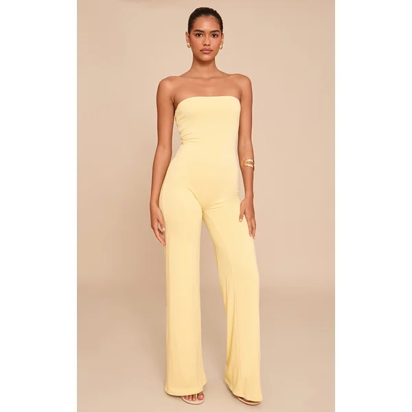 Lemon Double Layer Contour Jersey Bandeau Wide Leg Jumpsuit