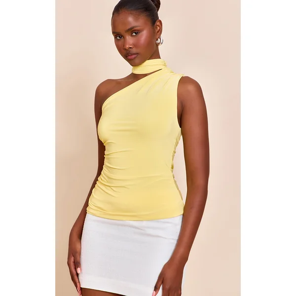 Lemon Double Layer Neck Detail Ruched Detail Long Top