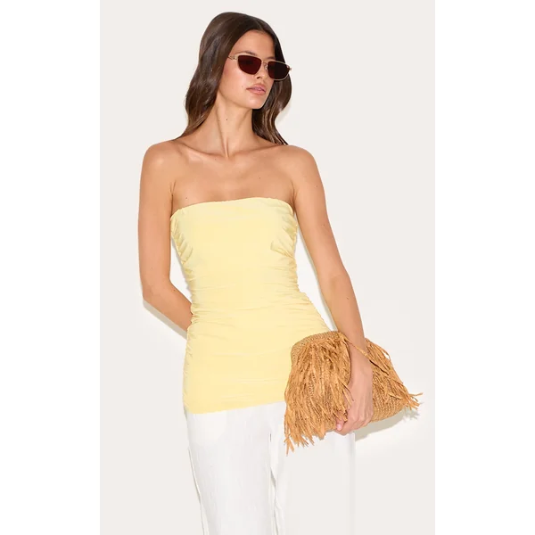Lemon Double Layer Slinky Ruched Bandeau Longline Top