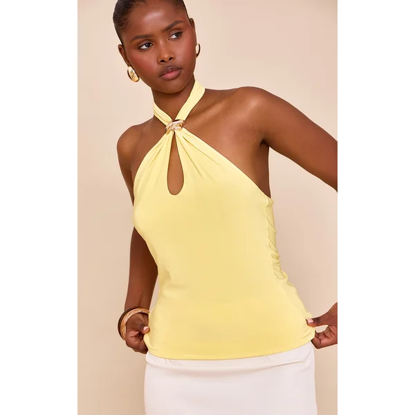 Lemon Double Layer Slinky Trim Halter Neck Long Top