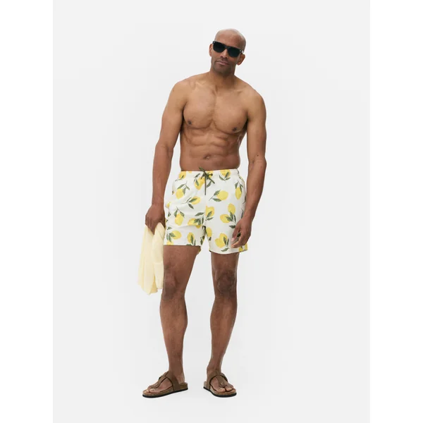 Lemon Drawstring Swim Shorts - White