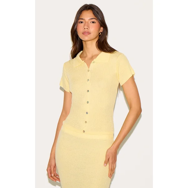 Lemon Filagree Button Through Short Sleeve Top