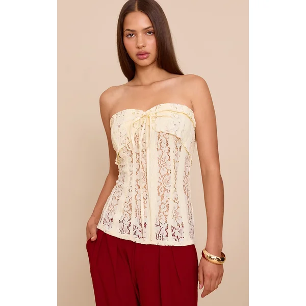 Lemon Fitted Lace Bandeau Longline Top