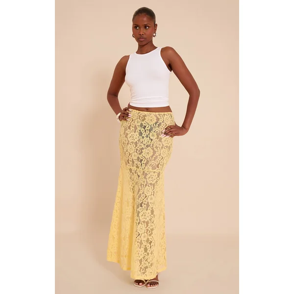 Lemon Floral Lace Sheer Maxi Skirt