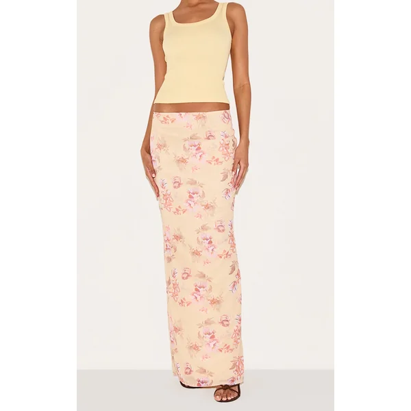 Lemon Floral Print Chiffon Maxi Skirt