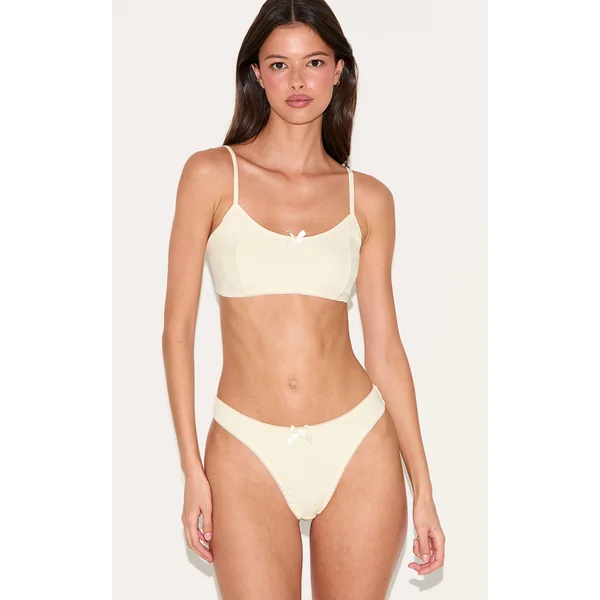 Lemon Jersey Ribbed Bralette And Thong Lingerie Set