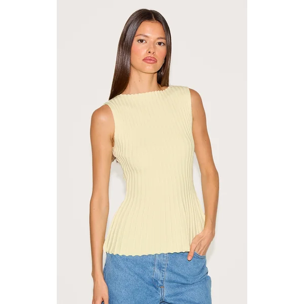 Lemon Knit Boat Neck Peplum Top