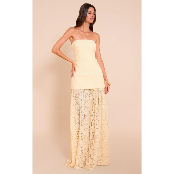 Lemon Lace Sheer Skirt Panel Bandeau Midaxi Dress