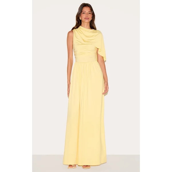 Lemon Layered Ruched Maxi Dress