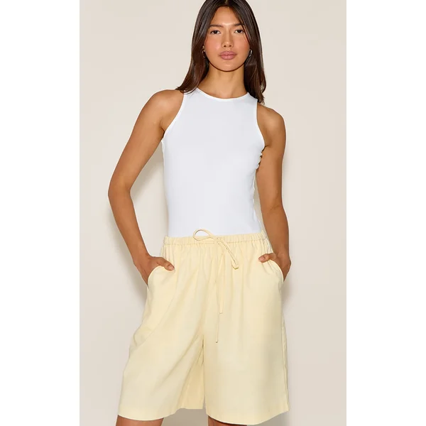 Lemon Linen Blend Longline Shorts