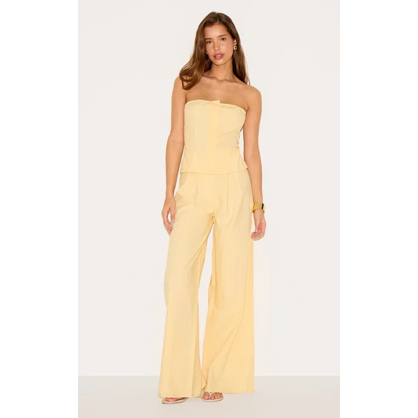 Lemon Linen Blend Tailored Bandeau Wide Leg Jumpsuit