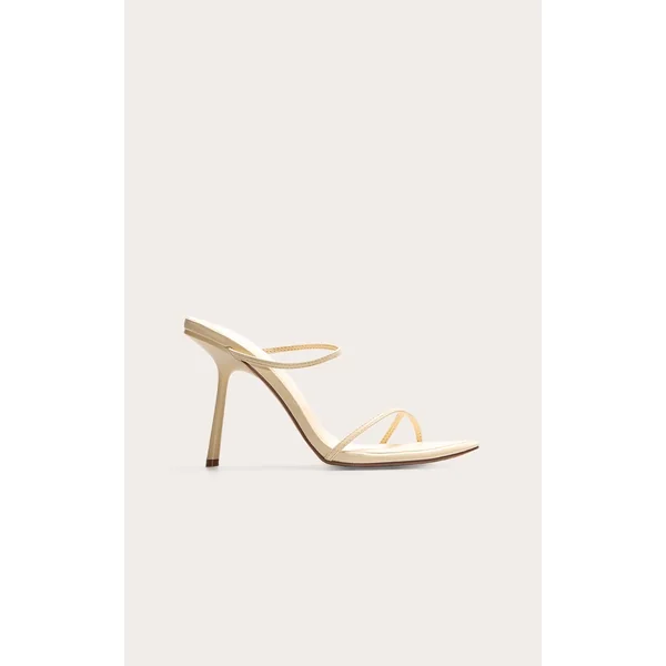 Lemon Pu Round Toe Strap High Stiletto Heeled Mules