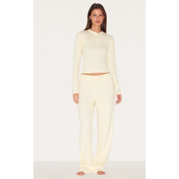 Lemon Ribbed Long Sleeve Long Pj Set