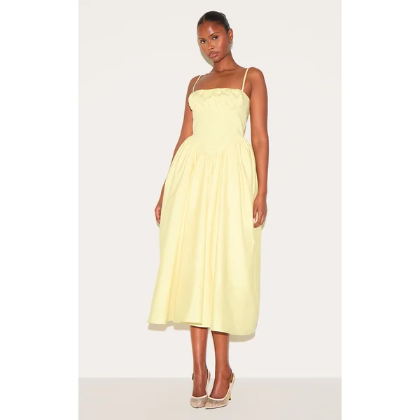 Lemon Ruched Bust Corset Strappy Midaxi Dress