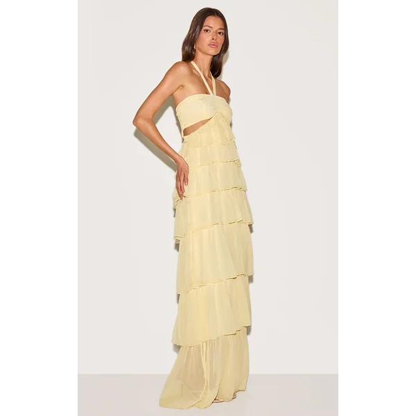 Lemon Ruched Bust Frill Tiered Maxi Dress
