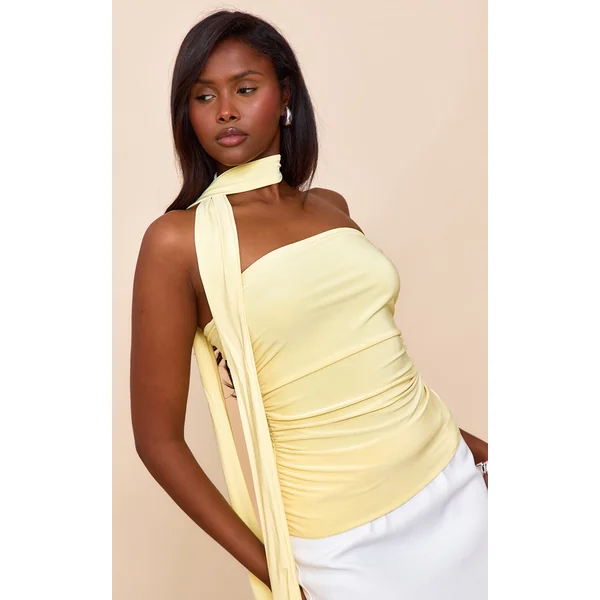Lemon Scarf Neck Bandeau Double Layer Jersey Top
