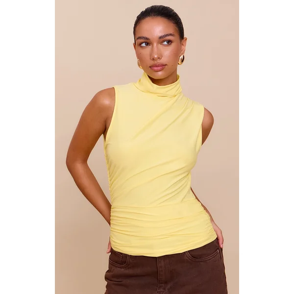 Lemon Soft Touch Ruched Side High Neck Top