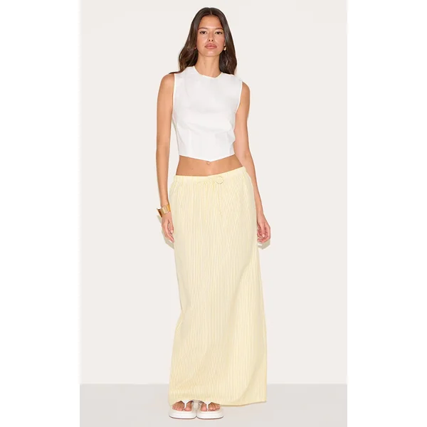 Lemon Stripe Cotton Drawstring Tie Maxi Skirt
