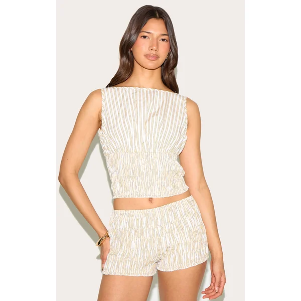 Lemon Striped Shirred Hot Pants
