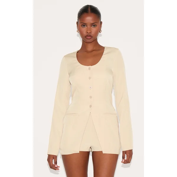 Lemon Tailored Button Down Scoop Neck Romper