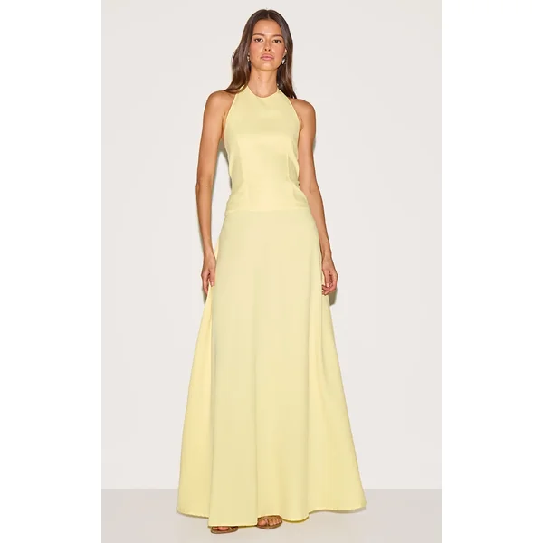 Lemon Tailored Halterneck Maxi Dress