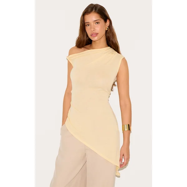 Lemon Textured Asymmetric Extreme Longline Top