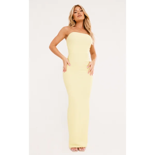 Lemon Textured Bandeau Split Front Midaxi Dress