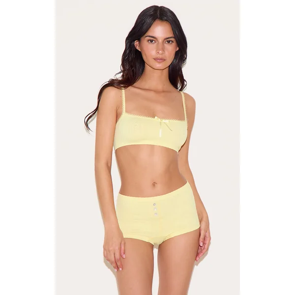 Lemon Textured Bralette And Boxer Lingerie Set