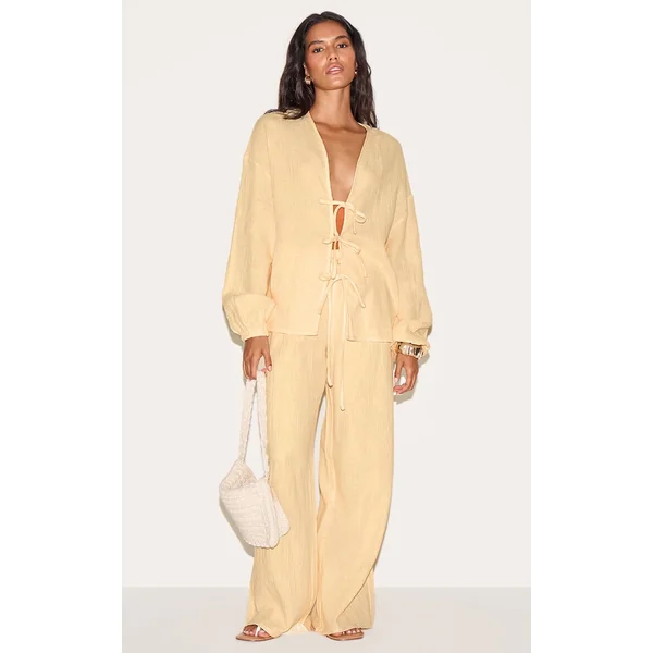 Lemon Textured Cheesecloth Wide Leg Pants