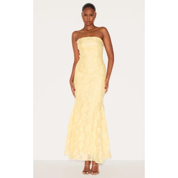 Lemon Textured Lace Up Back Maxi Dress