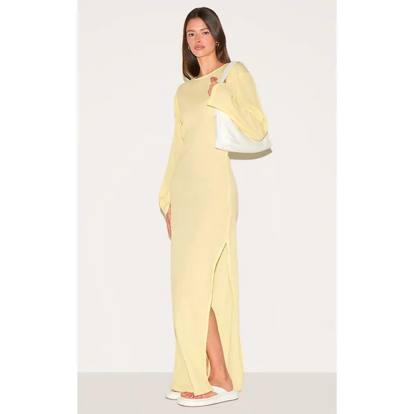 Lemon Textured Long Sleeve Maxi Dress