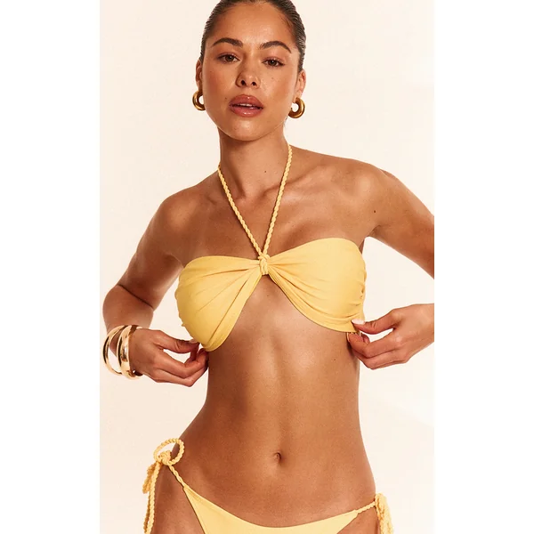 Lemon Twist Halter Strap Bandeau Bikini Top