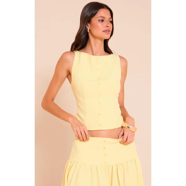 Lemon Woven Button Detail Vest