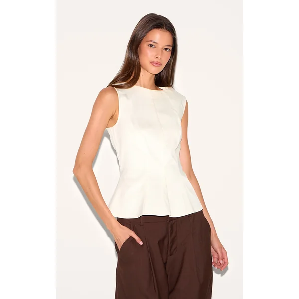 Lemon Woven Fitted Boatneck Peplum Top
