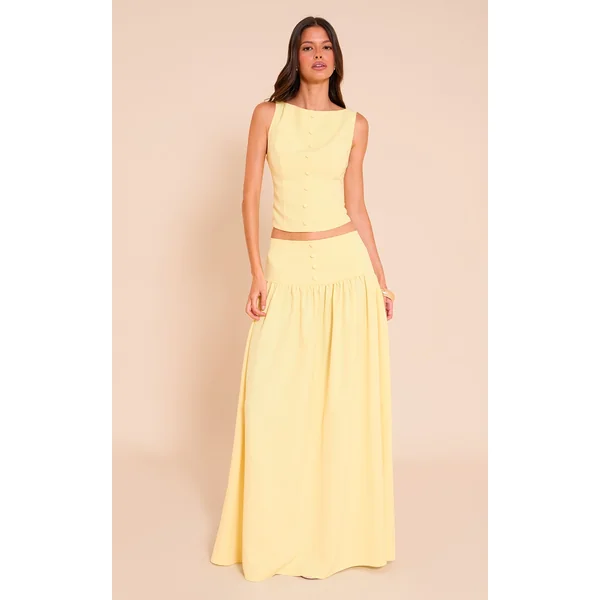 Lemon Woven Pleated Midaxi Skirt