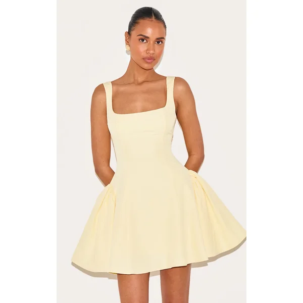 Lemon Woven Square Neck Shift Dress
