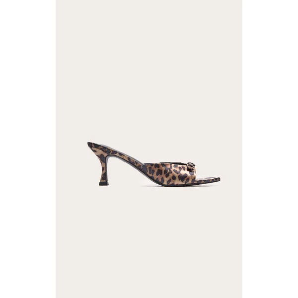 Leopard Bow Strap Low Heel Open Toe Mules