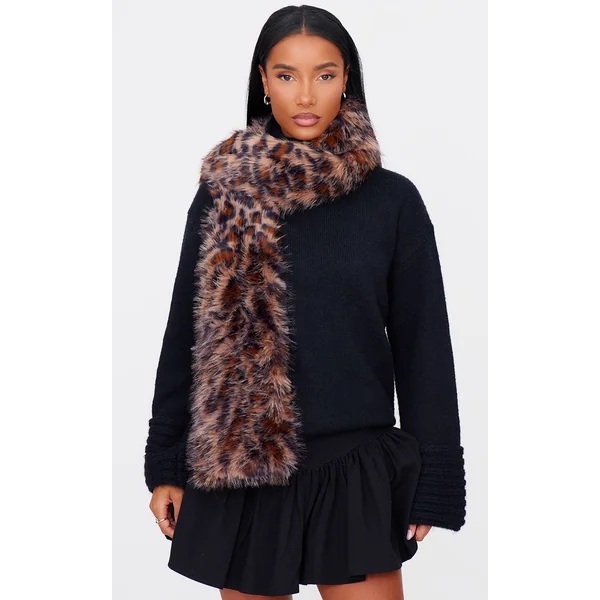 Leopard Faux Fur Double Lined Scarf