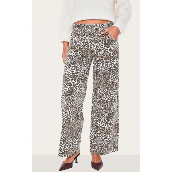 Leopard Print High Waist Wide Leg Jeans