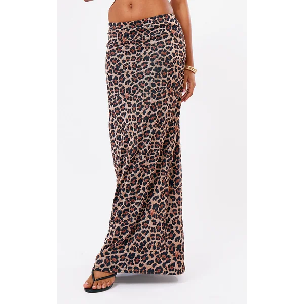 Leopard Printed Lined Mesh Maxi Skirt