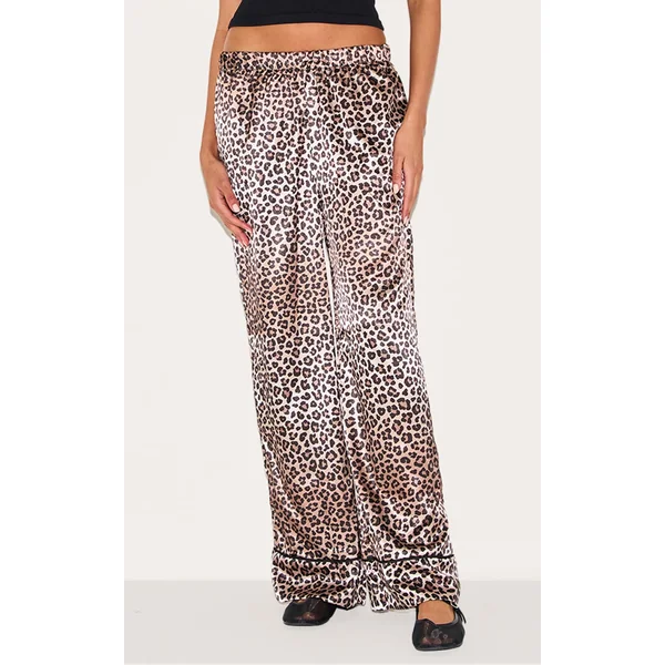 Leopard Printed Satin Wide Leg Pants