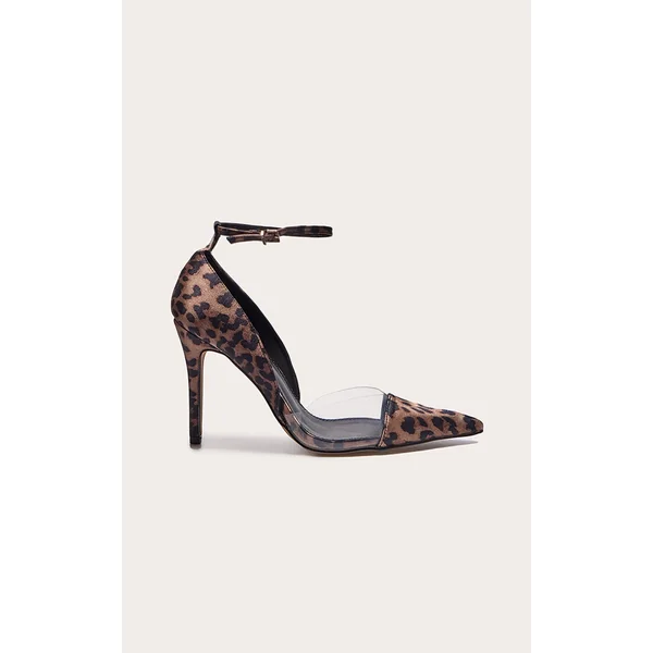 Leopard Satin Perspex Point Toe Court Heels