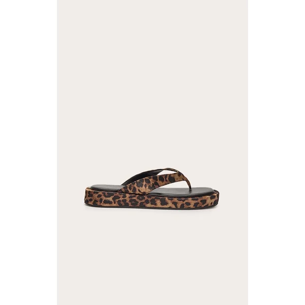 Leopard Satin Round Toe Thong Flatform Sandals