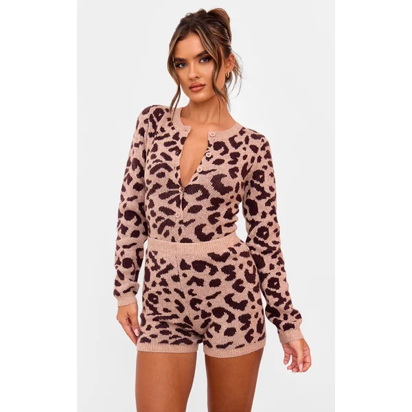 Leopard Soft Knit Button Up Bodysuit