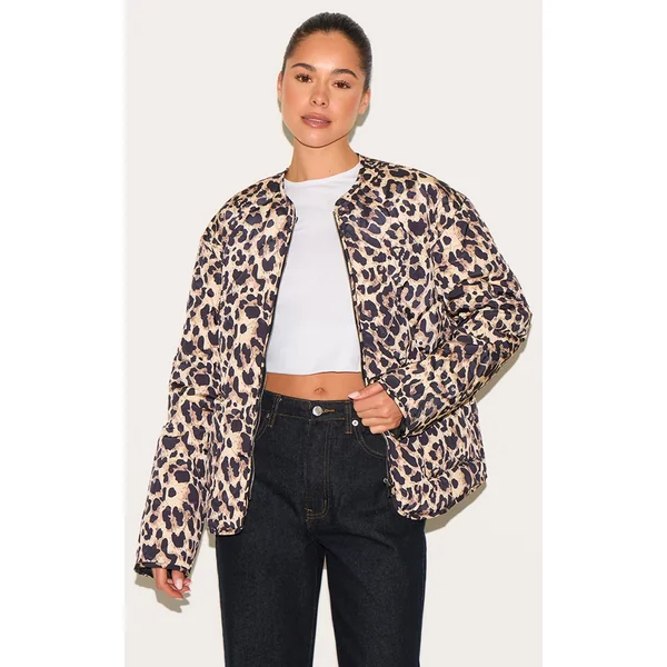 Leopard Zip Up Quilted Jacket