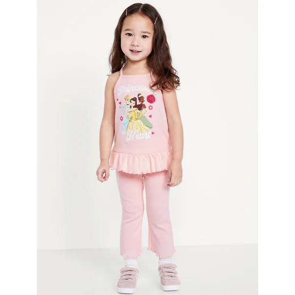 Licensed Graphic Peplum Tank and Flare Pants Set for Toddler Girls - Disney Princess