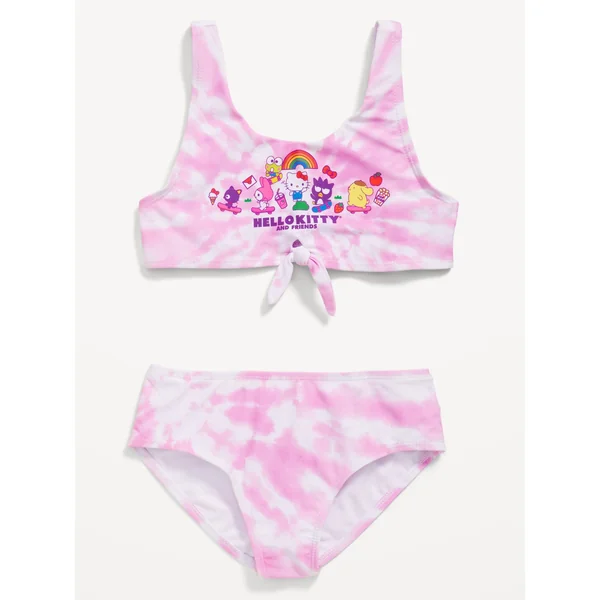Licensed Graphic Tie-Front Bikini Swim Set for Girls - Pink Tie-Dye