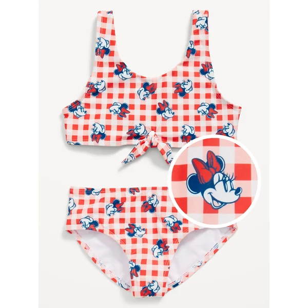 Licensed Graphic Tie-Front Bikini Swim Set for Girls - Red Gingham